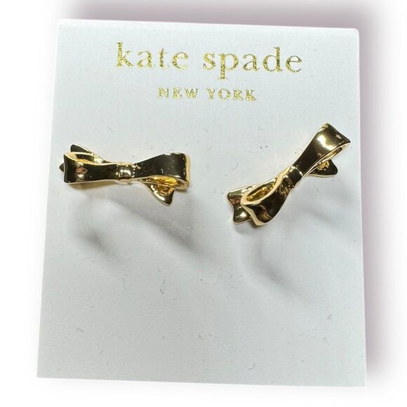 Kate Spade Classic Gold Bow Earrings Gold Filled 14k BNWT Boho Y2K Design - Picture 2 of 3